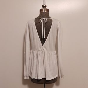 ASOS white long puff sleeve surplice back ruffled flounce peplum tunic top